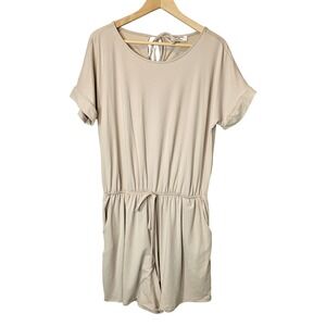 Zenana XL Sand‎ Cream Short Sleeve Elastic waist Lounge Comfy Romper Size XL